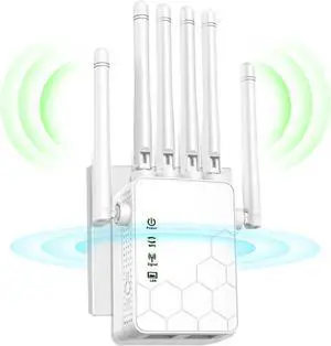WiFi Extenders Signal Booster for Home Long Range Up to 11000 sq.ft for 35+ Devices,Internet Extender WiFi Booster, Long Range WiFi Extender,with 6 Antennas 360° Full Coverage Ethernet Port (White)