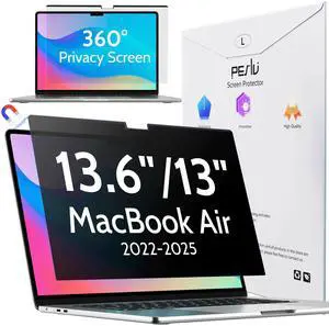 Peslv Magnetic 360° Privacy Screen for Macbook Air 13.6/13 Inch (2022-2025, M2, M3, M4), Removable Matte Anti Glare Blue Light Protector 4 Way Private Security Filter for 13.6" Mac Laptop Computer