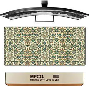 MPCO. Arabic Textiles Large Gaming Desk Pad - 36" x 17" Aeroglyde Fabric Emerald-Garden Desk Mats - Non-Slip, Washable, Smooth Glide for Precision Gaming & Work