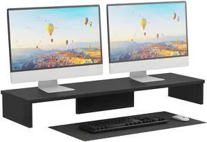 Qupui Dual Monitor Stand Riser, Large Computer Monitor Stand for Desk, Monitor Riser for 2 Monitors, Wood Desk Shelf for Top of Desk, Desktop Organizer for Computer, Laptop, Printer, TV