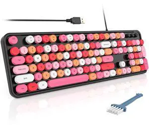 MOFII Computer Keyboards Wired, Plug Play USB Full Size Typewriter Keyboard, Cute Colorful Aesthetic Keyboard with Foldable Stands for Windows PC Laptop (Black Colorful)