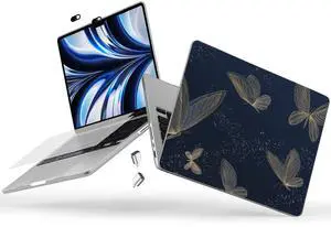 Loyrina Designed for M4/M3/M2 MacBook Pro 14 inch Case 2024 2023 2021 A2918 A2992 A3112 A2442, Ultra-Thin Hard Shell Case with Keyboard Cover & USB Adapter & Webcam Cover, Butterflies in Golden