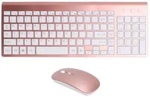 Keyboard and Mouse Combo, Ultra Thin Silent 102 Keys, Ergonomic Design with USB Adapter, for Desktop Computers, Mobile Devices, Tablet PCs (Rose Gold)