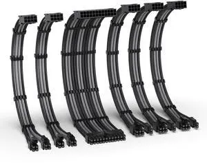 EZDIY-FAB PSU Cable Extension Kit,16AWG Power Supply Extension Cable,1x24Pin/2x4+4 EPS/3x6+2 PCI-E,Custom PC Sleeve Cable 300MM with Combs-Black Grey