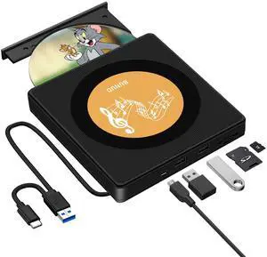 BUNUD External DVD Drive USB-C: DVD Burner External USB Optical Drive for Windows 11 Laptop - Plug & Play External Disk Drive DVD Reader for PC Apple MacBook(Gold)