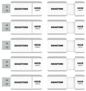 GIGASTONE 64GB Flash Drive (10 Pack) Z60 USB 3.2 Gen 1, 100MB/s Ultra Fast, Retractable Capless Slider Design, Data Storage, Backup for PC/Mac/TV/Car Audio, USB 2.0/3.0/3.1 Compatible