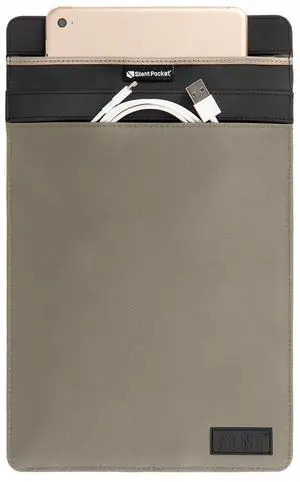 SLNT Faraday Bag Tablet Sleeve with Silent Pocket - Weatherproof Nylon, Signal Blocking Device Shielding for iPad, Samsung Galaxy Tab, Most Tablets, Travel, Privacy (Light Grey Nylon, Large)