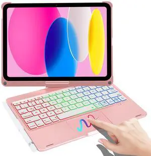 Touchpad Keyboard Case for iPad (A16) 11th Gen 2025/iPad 10th Gen 10.9" 2022 - Multi-Touch Trackpad,7 Color Backlit, 360°Rotatable Smart Case with Trackpad Keyboard for iPad 11th /10th Gen  Rose Gold