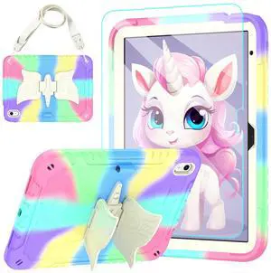TOMORRY for iPad (A16) 11th Generation 11 Inch 2025/iPad 10th Generation Case 10.9 Inch 2022 with Tempered Glass Screen Protector,Unicorn Stand,Shoulder Strap,for iPad 10 Case Kids Girls (Colourful)
