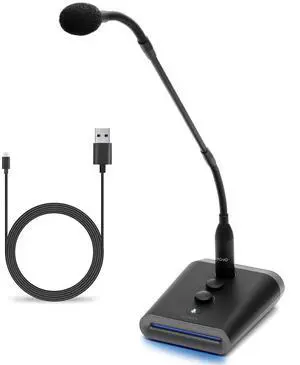 Movo GM-7 Professional 18-inch Gooseneck Microphone and USB Interface Base with RGB Lights, Gain, Mute - Podium Microphone with Stand for Streaming, Meetings, Lectures - USB Mic for Mac and PC