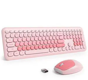 Surmen Cute Pink Keyboard and Mouse Wireless Silent, Full-Size Retro Typewriter Wireless Quiet Slim Keyboard Low-Noise 2.4GHz for Computer, Desktop, Laptop(6-Diary Pink)