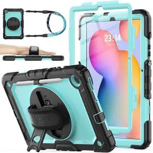 SEYMAC stock Case for Samsung Galaxy Tab S6 Lite 10.4 (2024-2020) with Screen Protector Pencil Holder [360° Rotating Hand Strap] &Stand, Drop-Proof Case for Galaxy Tab S6 Lite Tablet, SkyBlue/Black