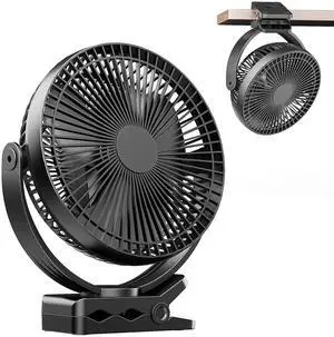 ATEngeus USB Desk Fan, Rechargeable Portable Fan, 8-Inch Clip on Fan, 10000mAh Stroller Fan, 4 Speeds Strong Airflow, 720° Rotation, with Sturdy Clamp, Suitable for home, office and stroller