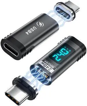 Digital Display USB C Magnetic Adapter 2Pack, 24Pin Straight USB C Power Meter Tester, Support Voltage, Current and Power Smart LED Display, PD 240W USB 4 40Gbps 8K 60Hz Video for Thunderbolt, MacBook