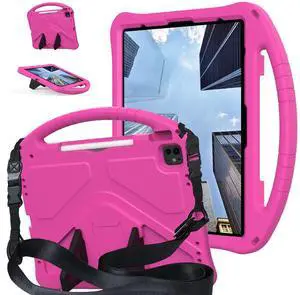 YRH Case for iPad Air 13 inch (M2/M3) 2024/2025, for iPad Pro 13 inch (M4) 2024/12.9 inch (M2) 2022, EVA Shockproof Cover with Strap Handle Stand, Pink
