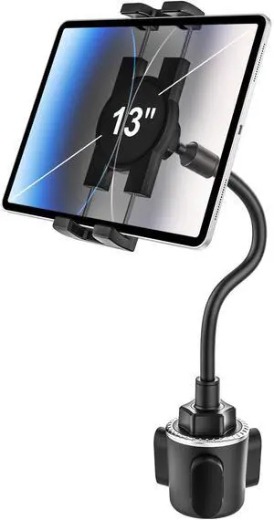 woleyi Car Cup Holder Tablet Mount, Adjustable 10.5" Gooseneck Arm Car Cupholder Tablet Stand, Compatible with iPad Pro/Air/Mini, Galaxy Tab/Z Fold, Fire HD, iPhone, 4.7-13" Cell Phones and Tablets