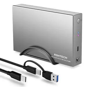 RSHTECH Hard Drive Enclosure Upgraded Version 3.5" Aluminum USB C to SATA External Hard Drive Dock Case for 3.5 inch HDD & SSD up to 24TB, with 2-in-1 USB Cable, Support UASP