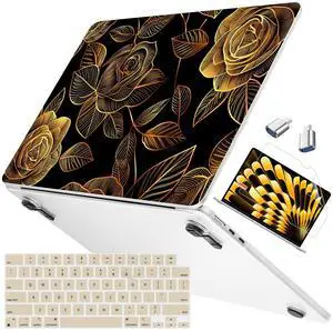 Mektron Case Compatible with MacBook Air 15.3 inch Printed Cover 2024/2023 M3 A3114 M2 A2941, [Same as Bare MacBook] Protective Hard Shell with Fold Kickstand, Luxury Roses