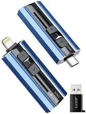 EATOP 256GB Flash Drive Intended for iPhone iPad, Memory Stick Storage for Photos and Videos Backup, Compatible with iPhone iPad Android PC, Plug and Play, No Application Required (Blue)