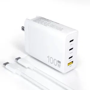 Damusy GaN 100W USB-C Laptop Charger - Fit for HP, Lenovo, ASUS, Samsung, MacBook Pro, Air, iPad Pro, Acer, LG, Razer, Dell Laptop, 4-Ports Charging Station Type C Adapter with 5ft AC Cable
