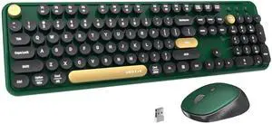 FCPLU x UBOTIE Colorful Wireless Keyboard and Mouse, Full-Sized Office Keyboard with Typewriter Flexible Keys, 2.4GHz Dropout-Free Connection, Wrist Rest, Optical Mouse for PC Laptop(Black Green)