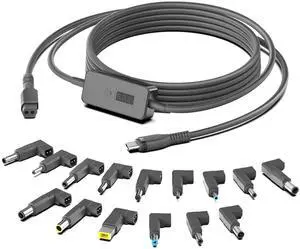 HKY 7Ft USB C to DC Adapter with Adjustable Output 5V-9V-12V-15V-20V-28V PD Fast Charging Cable Universal Charger 15PCS Connecor Tips DC Cable Kit Fit for Laptop Chromebook Phone Speaker USB Hub