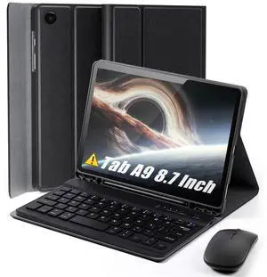 TUNKARMOR Keyboard Case for Samsung Galaxy Tab A9 8.7 Inch 2023 - Mouse and Detachable Keyboard Slim Case with S Pen Holder Auto Sleep/Wake - Black