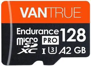 Vantrue 128GB U3 microSDXC UHS-I 4K UHD Video Monitoring Memory Card with Adapter for Dash Cams, Body Cams, Action Camera, Other Surveillance & Security Cams