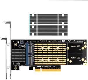GLOTRENDS PA21 Dual M.2 NVMe to PCIe 4.0 X8 Adapter with 2 Sets of heatsink