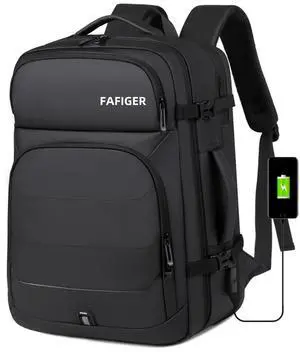 FAFIGER 40L Expandable Backpack, Travel Carry-On Backpack for Men and Women, Weekend Outdoor Essentials, TSA 16 Inch Laptop, Airline Flight Approved, Black