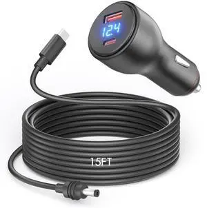 3 in 1 Starlink Mini USB C Power Cable 15FT Starlink Mini Car Adapter DC Power Cable Smart Boost 12V to 20V/100W Cigarette Lighter Adapter with Digital Durable USB C PD 100W/USB A 18W Port 18AWG 4.6M