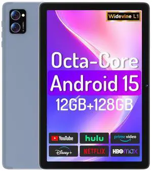 LECTRUS Tablet, 10 inch Android 15 Tablets with Octa-Core Processor, 12GB RAM +128GB ROM (Expand to 2TB), HD IPS Touchscreen, 10H Battery Life, Widevine L1, Dual Camera, BT5.0 & 5G WiFi Tablet PC