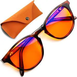 Orange Blue Light Blocking Glasses for Better Sleep - 99.5% Premium Acetate Amber Orange Computer Migraine Glasses for Women & Men - Amber fl 41 TV Gaming Blue Light Blockers for Eye Strain & Fatigue
