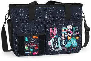 84hoods Nurse Work Bag with Large Compartments, Padded Laptop Storage and Multiple Pockets. Waterproof Nurse Bag for Work. Shoulder Bag Nurse Tote Bag. Nurse Life Galaxy.