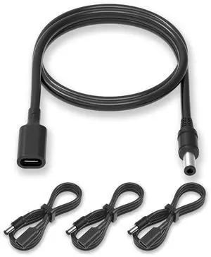 Type C USB-C Female Input to DC 5.5x2.1mm Power PD Charge Cable for Routers and Audio Gear,USB-C to 5.5mm x 2.1mm Barrel Jack Cable,100cm,Black(3Pack)