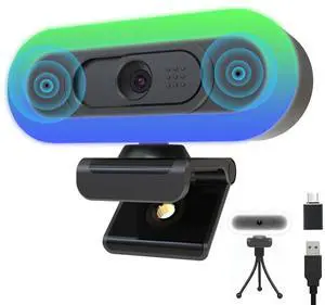Hrayzan 2K Webcam for PC, Plug and Play USB C Webcam with Dual Microphones,Ring Light,Fill RGB Light & Cover,Autofocus,65°FOV,1080P@60FPS, PC Web Camera for Desktop Computer Laptop Mac Zoom Streaming