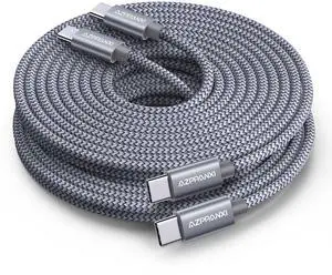 USB C Cable 20FT |2-Pack| Extra Long USB C to USB C Cable, Premium Nylon Braided 60W Type C to Type C Fast Charging Compatible for MacBook/iPhone 15 Pro Max/Samsung Galaxy S24/S24+/S24 Ultra, Gray