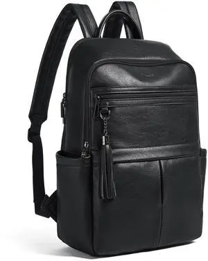 Mroede Laptop Backpack for Women 15.6" Leather Backpacks Purse Work Computer Backpack for Travel College Business,Black