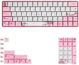Geeksocial (Only Keycaps) Sakura 60% PBT Keycaps Set OEM for MX Switches Mechanical Keyboard ANSI Layout Compatible with GH60 RK61/ALT61/Annie/poker GK61 GK64 (Japanese)