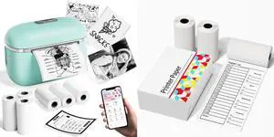 HIHTV T02E Mini Sticker Printer with 3 Rolls White Self-Adhesive Sticker Paper