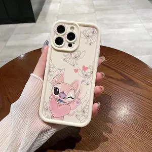 Case For iPhone 14 Pro Max Couple Stitch Angel Full Protective Phone Case Anti Drop Cover