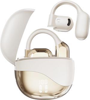 YAWYORE Open Headphones, True Wireless Headphones, 5.3 Bluetooth Sports Earbuds for Long Time Playback, with Digital Display, Long Lasting Comfort, Clear Calling for Driving Workout (skin tone)