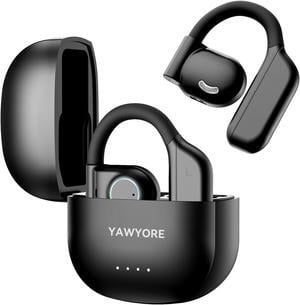 YAWYORE Open Ear Headphones Wireless Bluetooth 5.3 Earbuds with Earhooks Microphone Clear Sound,60H Playtime IPX7 Waterproof, Light Weight Comfortable Fit,Suitable for Running,Workouts(Black)
