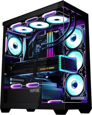 YAWYORE Carnival 360A,ATX Mid-Tower Gaming PC case,Compatible Micro ATX,Mini ITX,Pre-installed 4 ARGB cool fans,High-Airflow,Support 360 water cooling,270 ° sea view room chassis(black)
