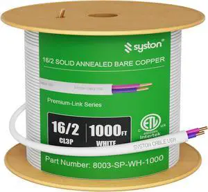 SYSTON CABLE TECHNOLOGY 16/2 LED Lighting Dimmer Dimming Luminaire Control Wire Cable,16 AWG 2 Conductors Solid Bare Copper Unshielded Plenum Rated CMP CL3P FT6, for Ballast Wiring and Connection