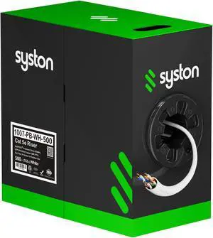 Syston Cable Technology CAT 5E Ethernet Bulk Cable,350MHz,24/4pr Solid Copper,CMR,Indoor/Outdoor, 500 ft. White