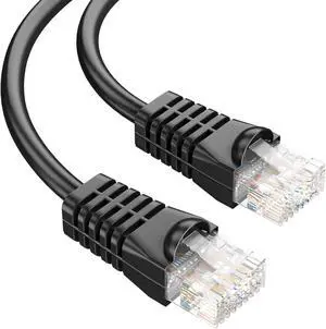 SYSTON CABLE TECHNOLOGY CAT 5E Ethernet RJ45 Patch Cable,350MHz,24/4pr Solid CU,CMP,Indoor/Outdoor 200 ft. Black