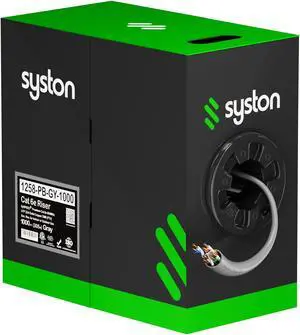SYSTON CABLE TECHNOLOGY CAT 6E Ethernet Bulk Cable, 600MHz, 23/4pr Solid CU, CMR, Indoor/Outdoor 1000 ft. Gray