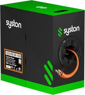 SYSTON CABLE TECHNOLOGY CAT 6E Ethernet Bulk Cable, 600MHz, 23/4pr Solid CU, CMR, Indoor/Outdoor 1000 ft. Orange