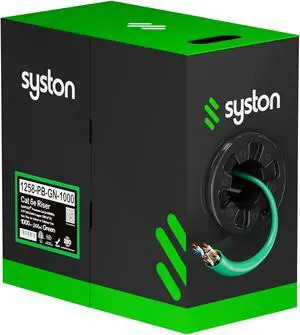 SYSTON CABLE TECHNOLOGY CAT 6E Ethernet Bulk Cable, 600MHz, 23/4pr Solid CU, CMR, Indoor/Outdoor 1000 ft. Green